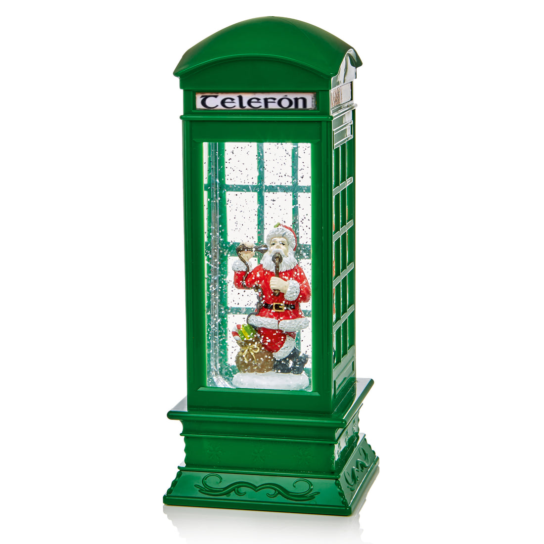 Green Telephone Box with Santa - 27cm