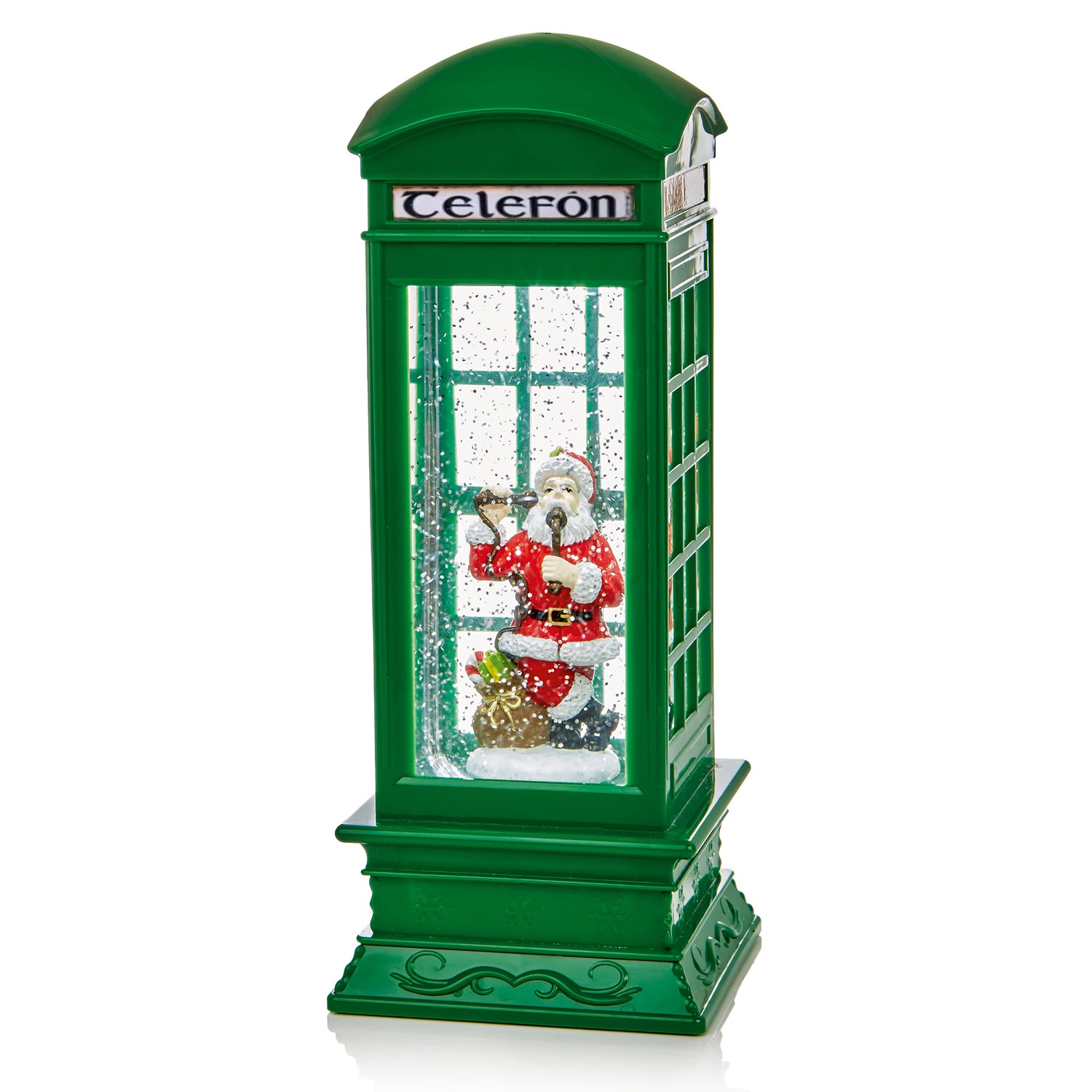 Green Telephone Box with Santa - 27cm