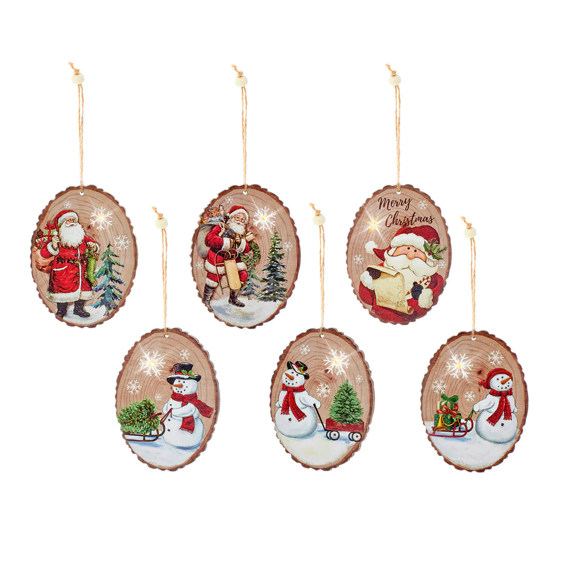 12cm Lit Wooden Tree Decoration