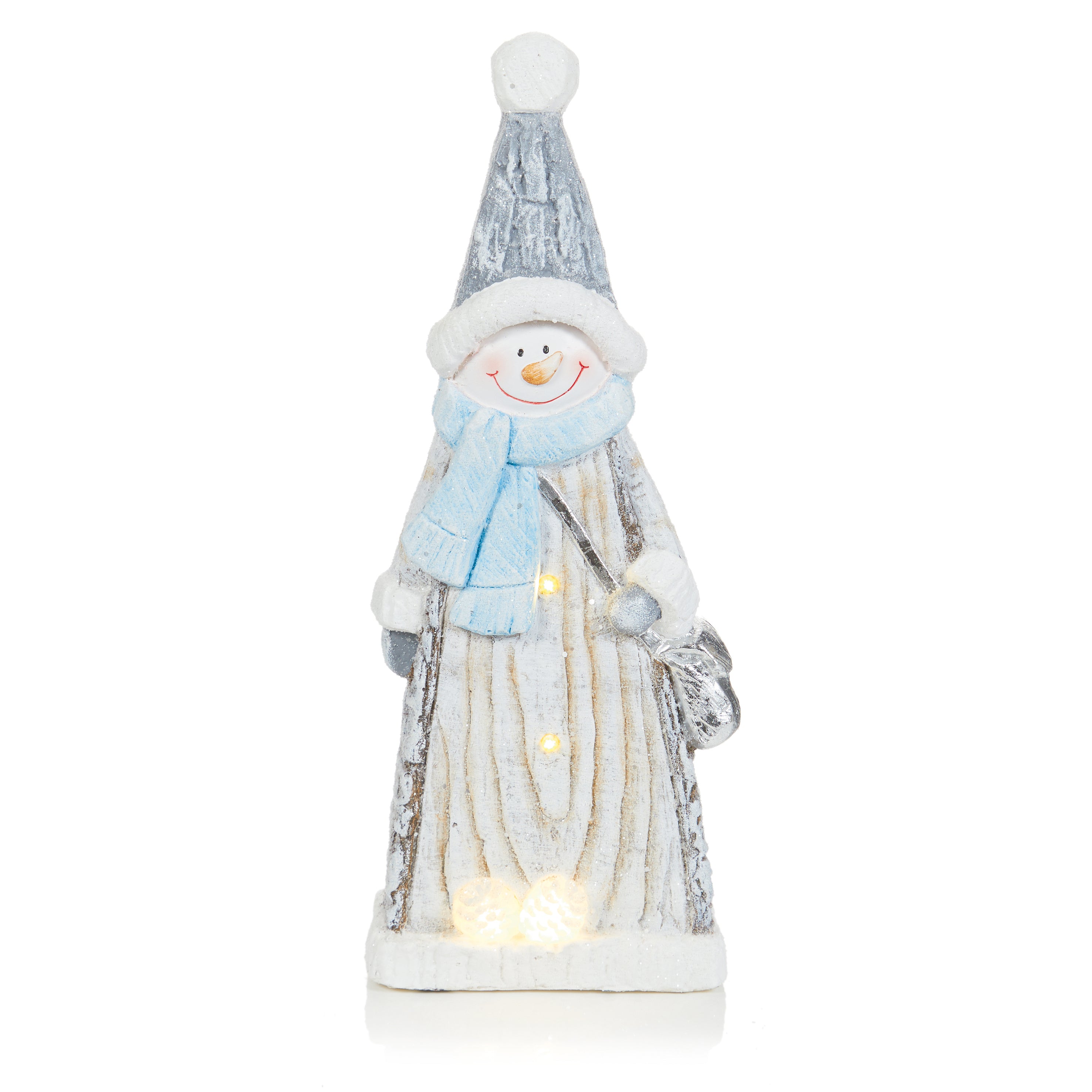 Lit Resin Grey Snowman - 49cm