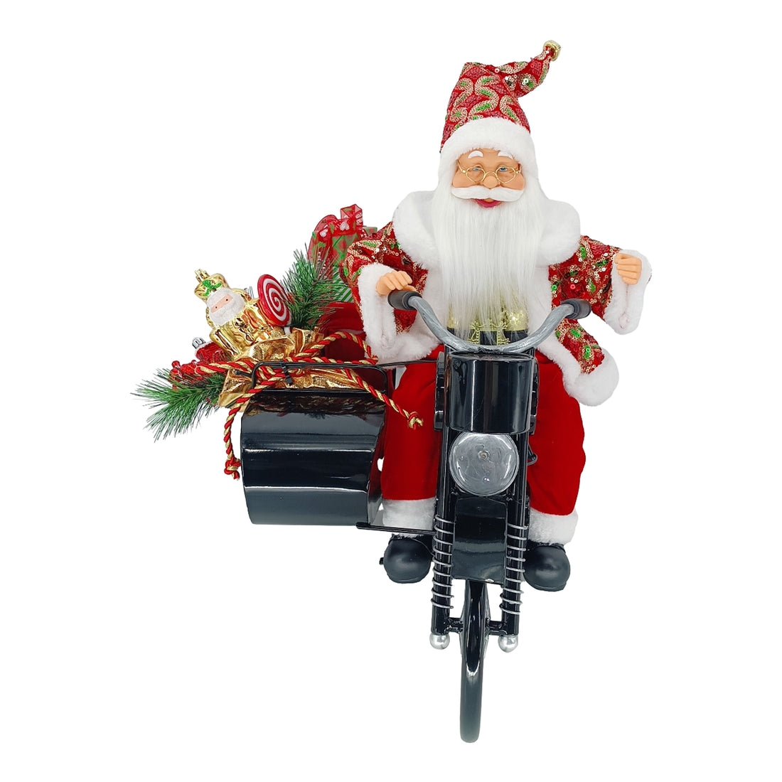 Lit Animated Musical Santa in Motorbike - 40cm