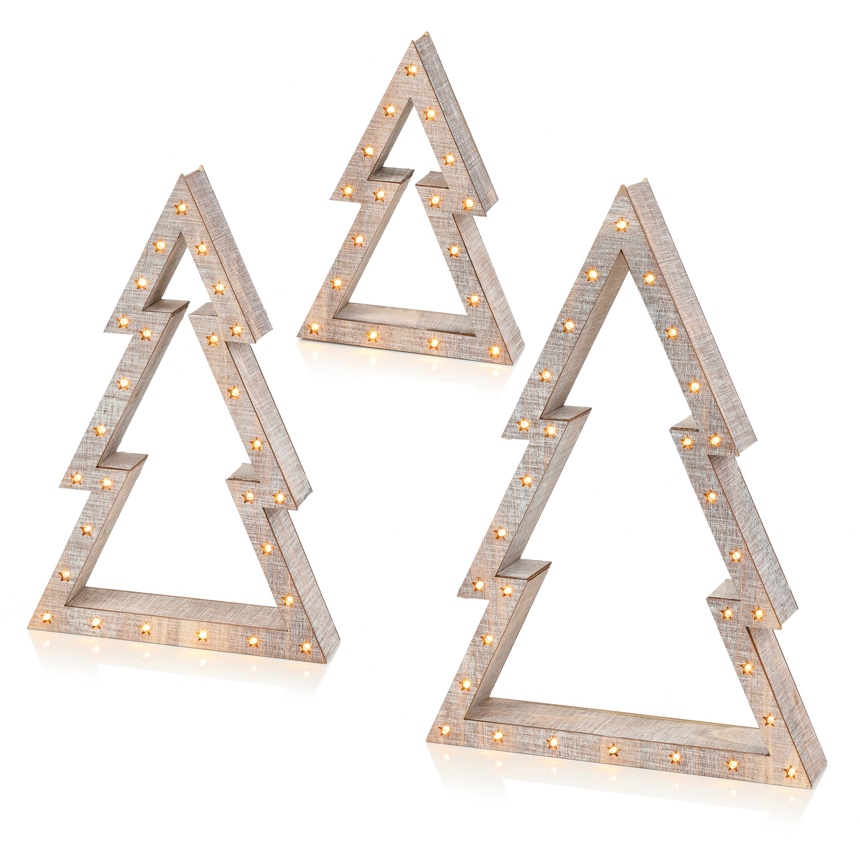 Set of 3 Battery Operated Wooden Christmas Trees homelandie