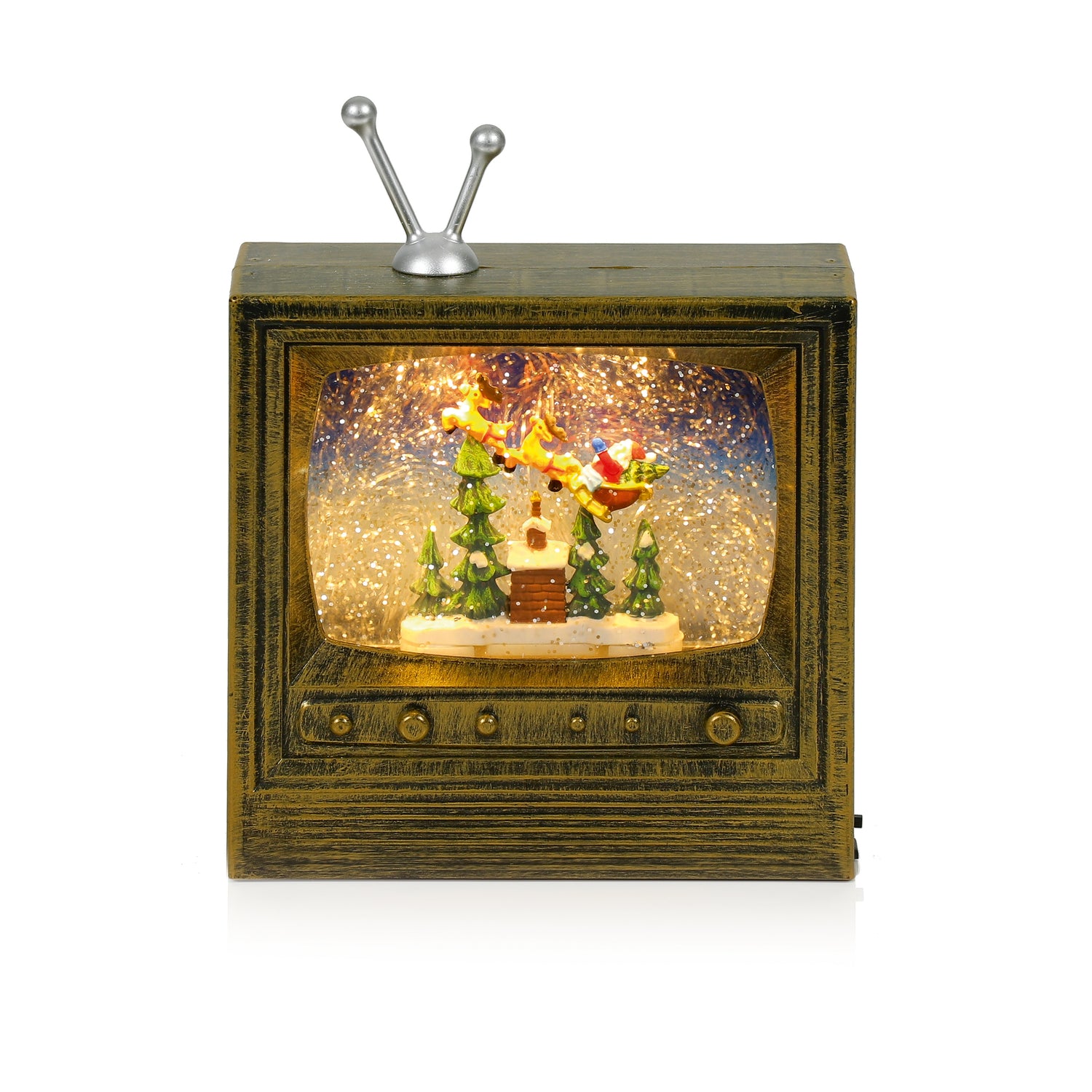 22cm Battery Operated Lit Antique Gold TV Water Spinner with Robin