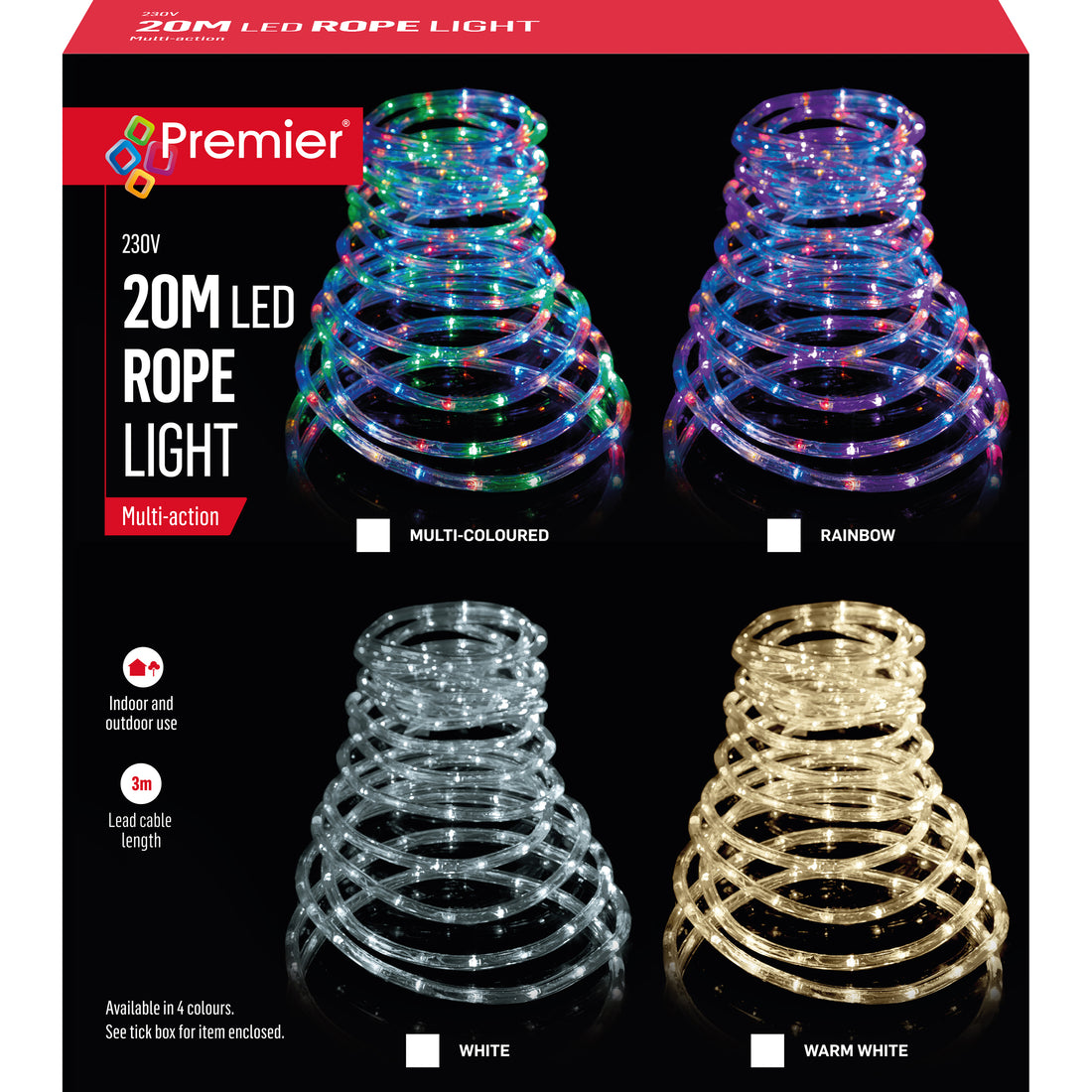 20m Multi Action White LEDs Rope Light