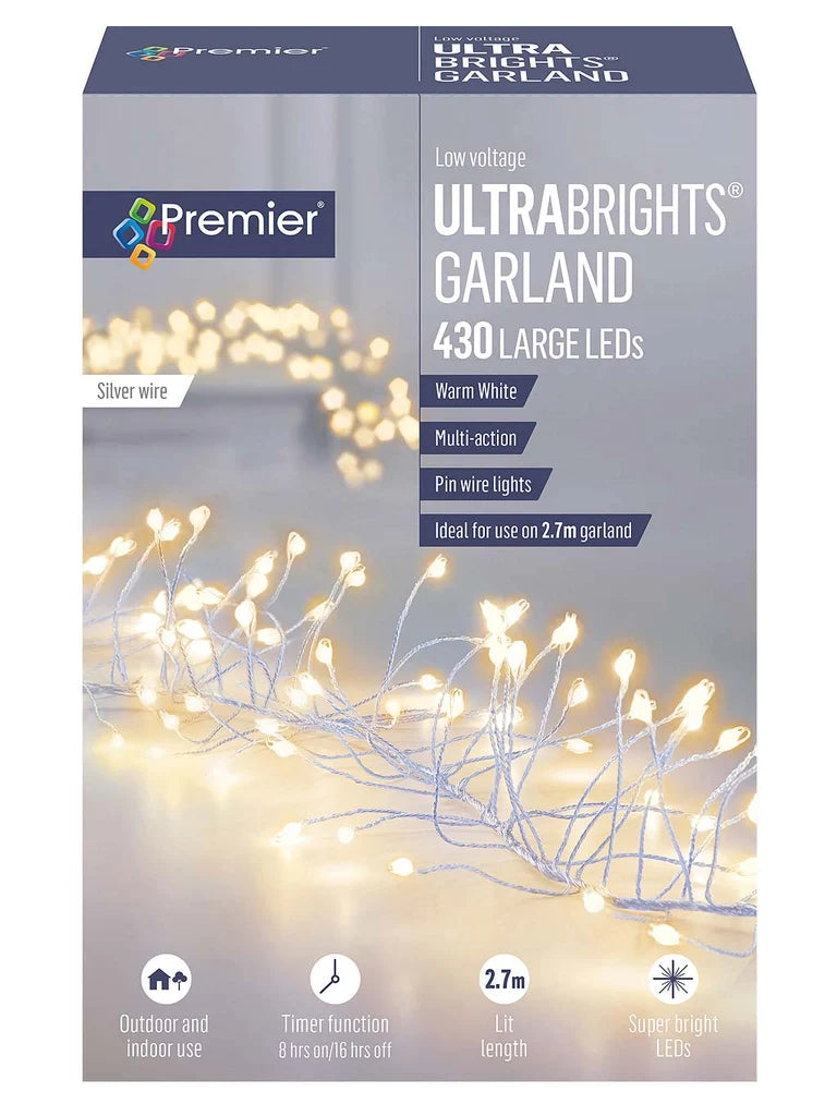 430 Silver Ultrabrights Garland Warm White Lights