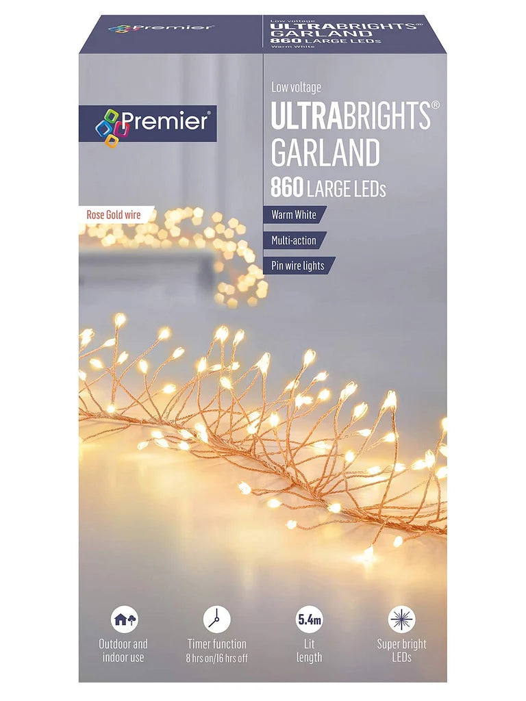 860 Ultrabrights Garland Rose Gold Wire - Warm White Lights