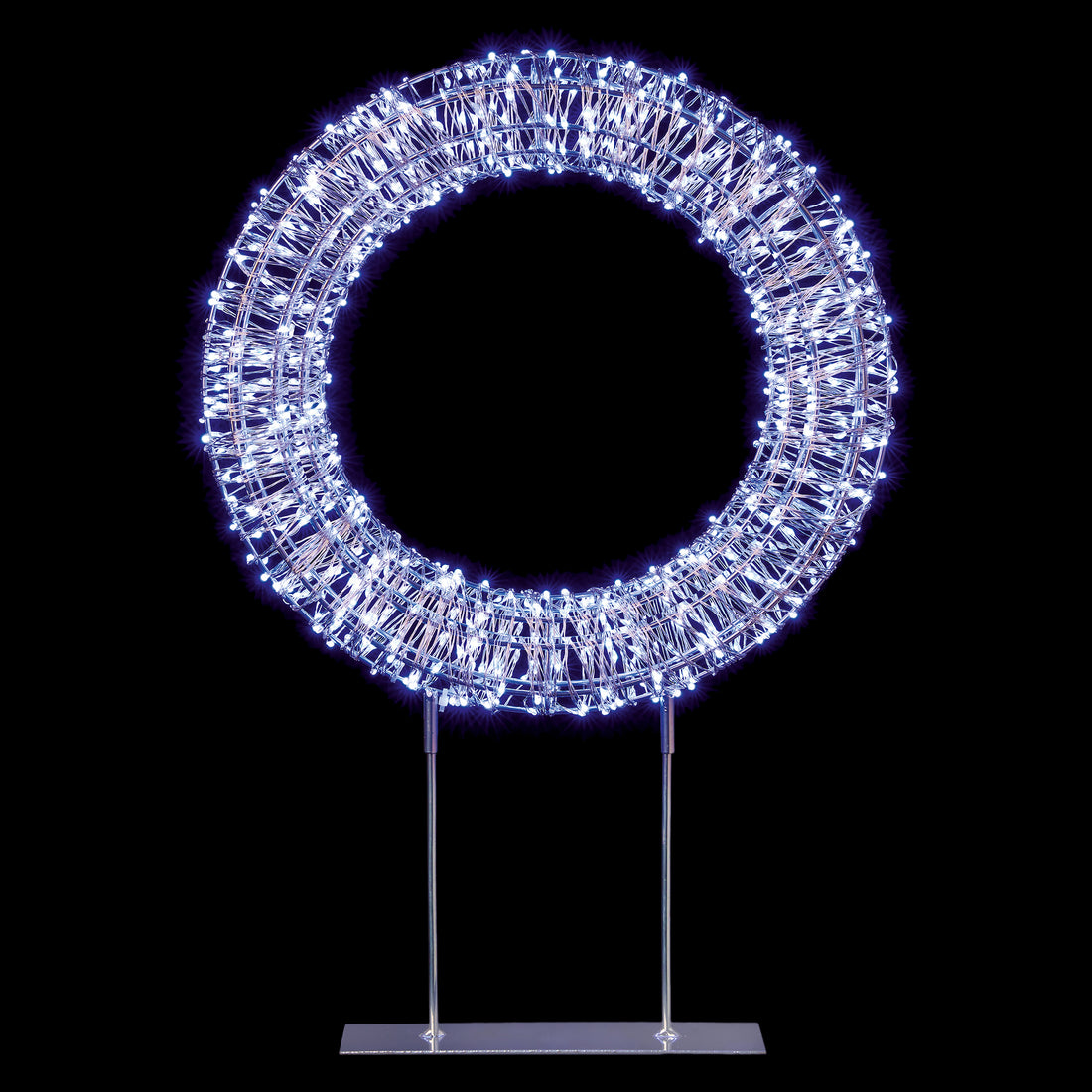 Silver Table Top Wreath with with 720 Twinkling Lights - 45cm