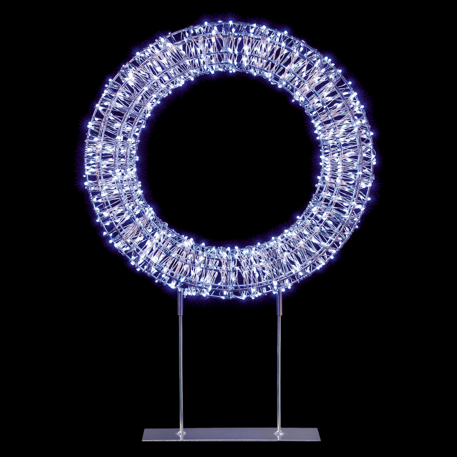 Silver Table Top Wreath with with 720 Twinkling Lights - 45cm