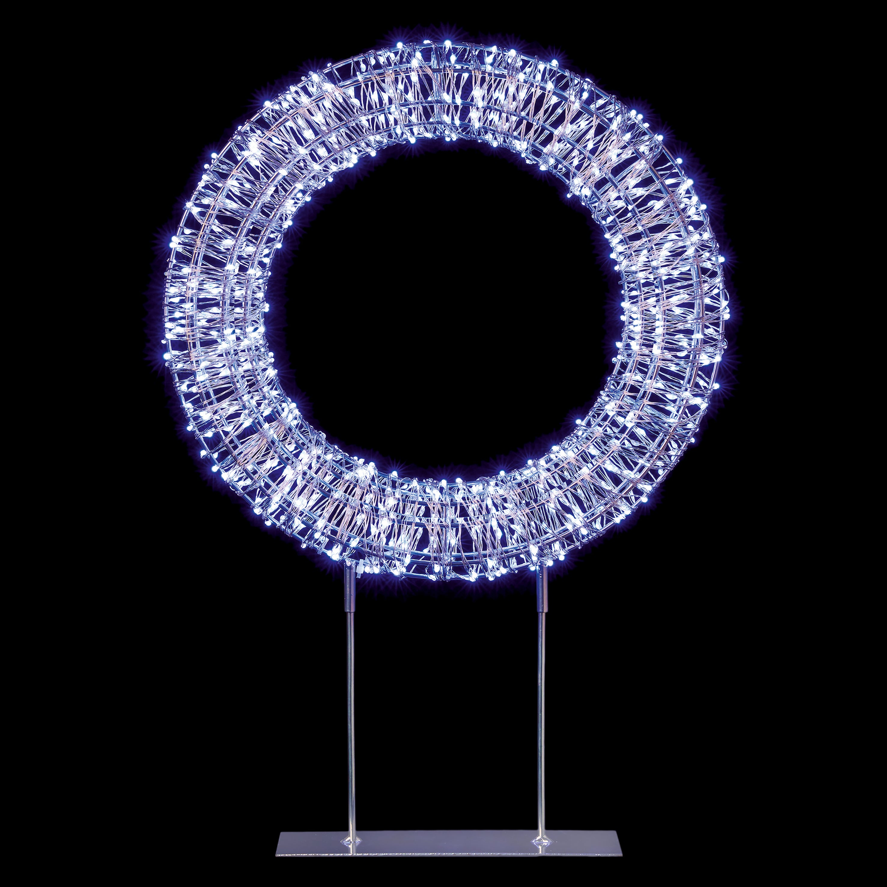 Silver Table Top Wreath with with 720 Twinkling Lights - 45cm