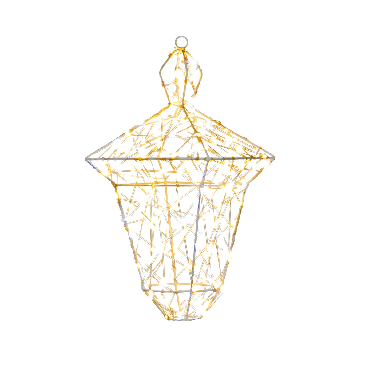 42cm Twinkling Lit FlexiBrights White Metal Hanging Lantern with 320 White and Warm White LEDs