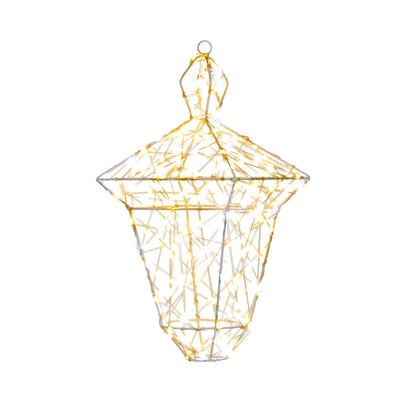 42cm Twinkling Lit FlexiBrights White Metal Hanging Lantern with 320 White and Warm White LEDs