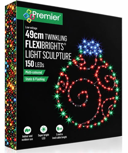39x49cm Twinkling Bauble Red &amp; White - 150 Lights