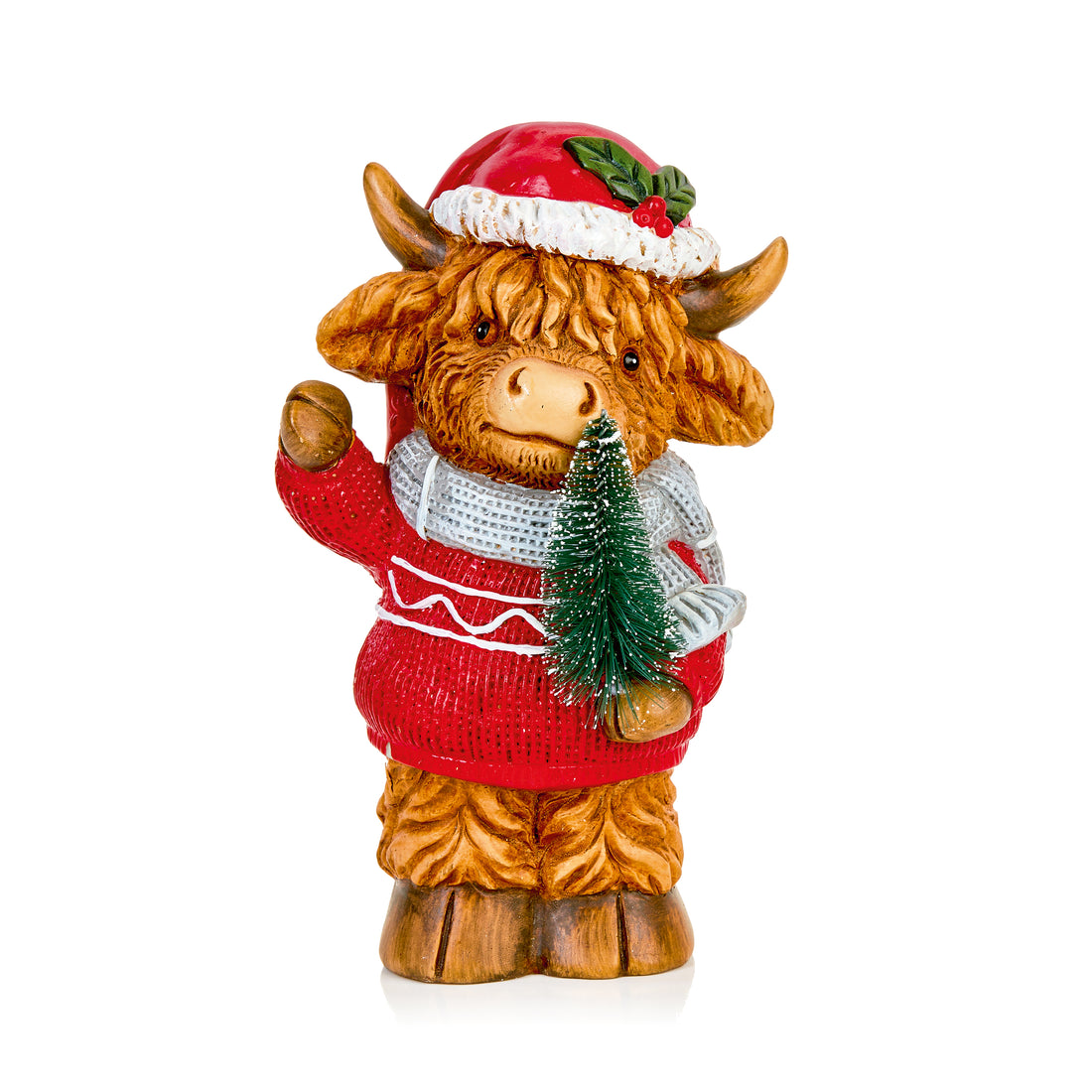 Highland Cow with Christmas Tree - 23.5cm