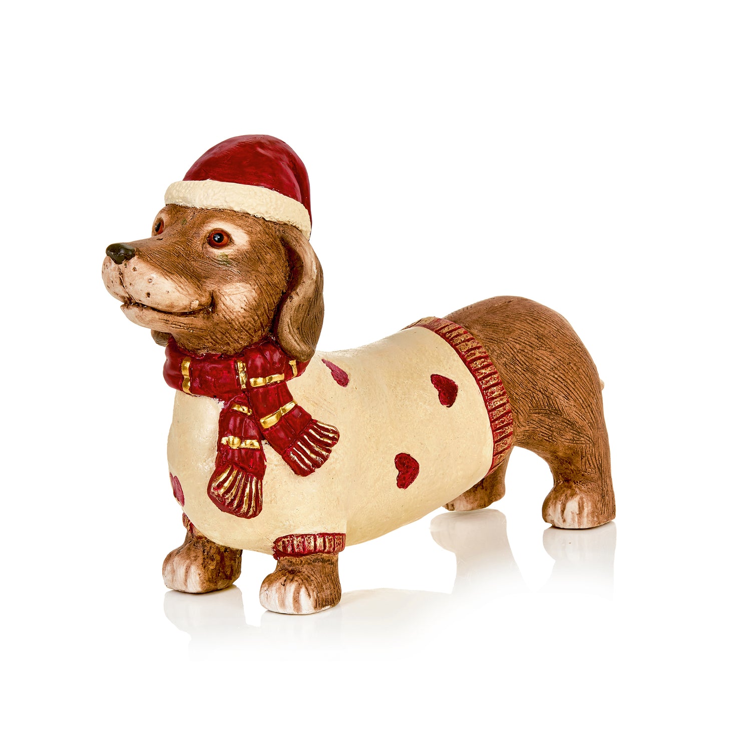 Sausage Dog with Cream Heart Jumper - 41cm