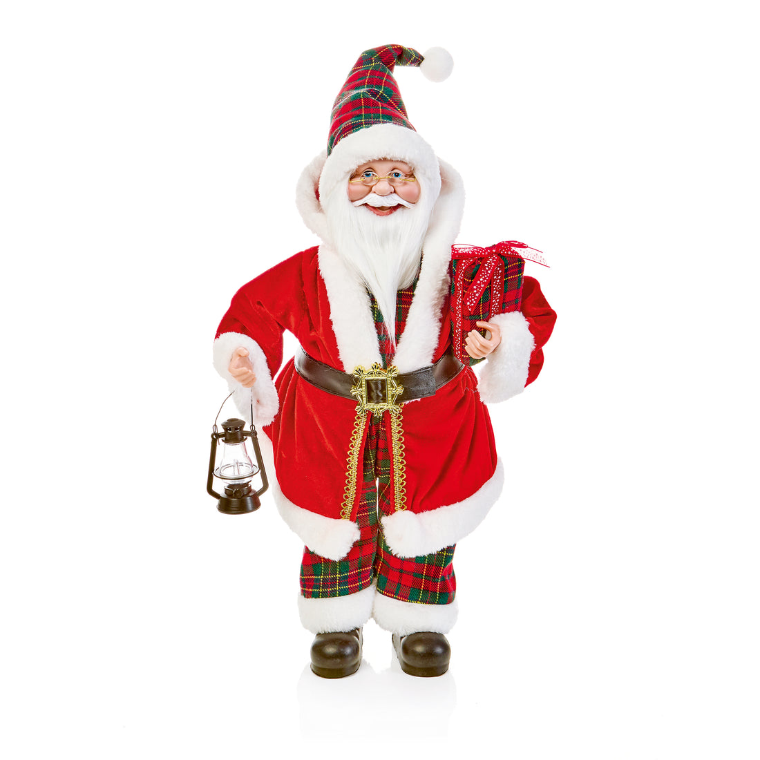 Santa with Plaid Hat and Present - 50cm