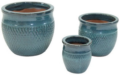 Glazed Grille Moss Green Ceramic Pot
