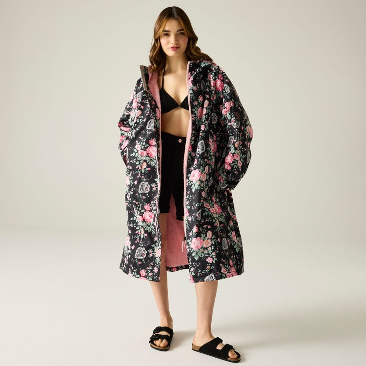 Regatta X Cath Kidston Adult Changing Robe - Black Hackney Rose