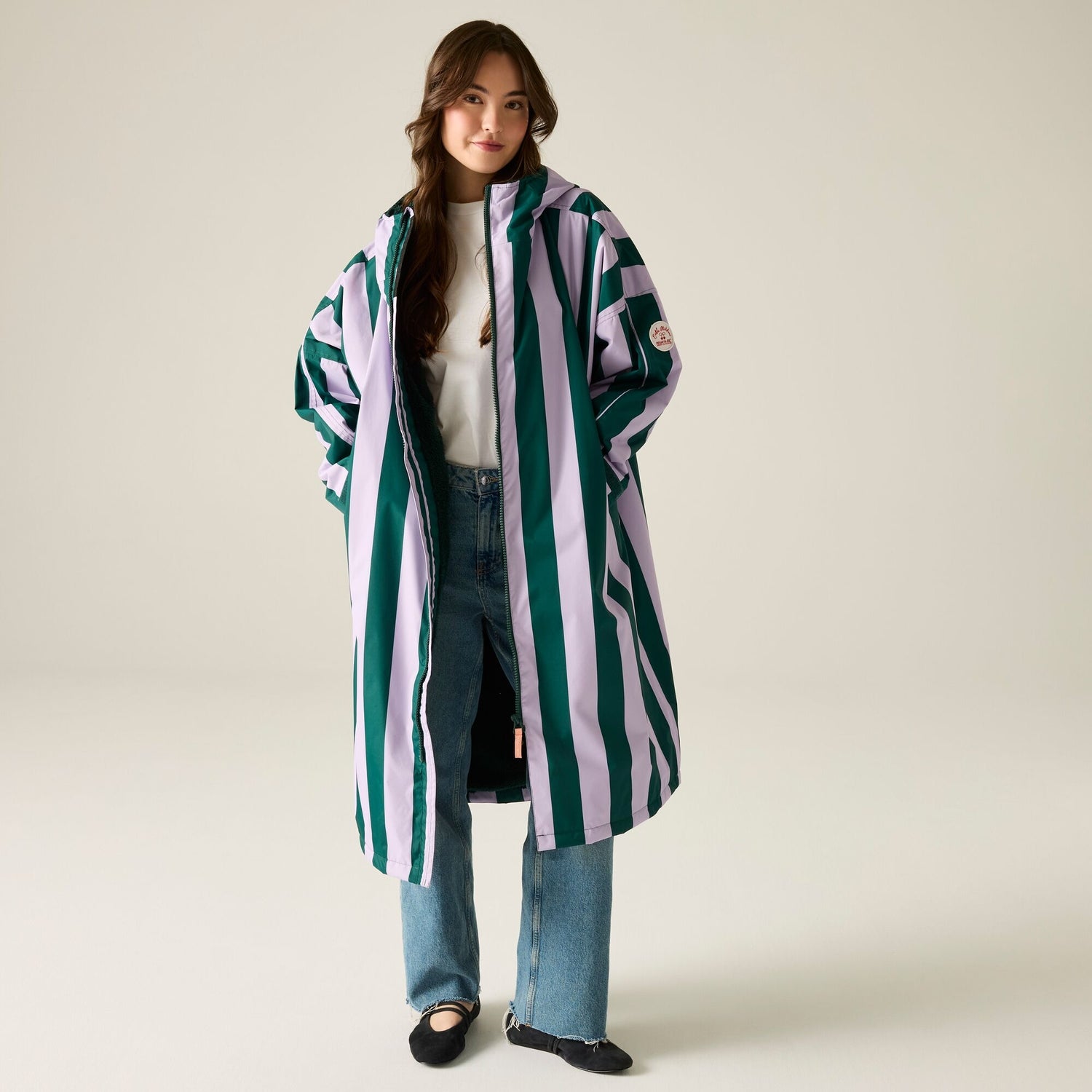 Regatta X Cath Kidston Adult Changing Robe - Lilac &amp; Green Candy Stripe