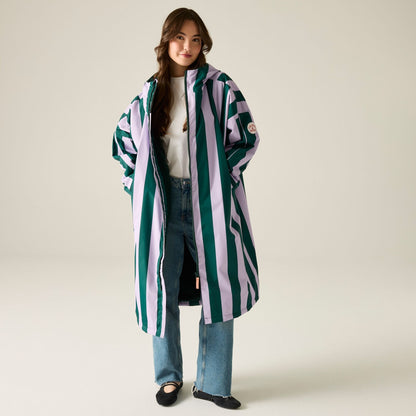 Regatta X Cath Kidston Adult Changing Robe - Lilac &amp; Green Candy Stripe