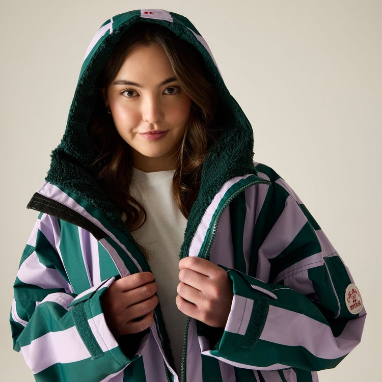 Regatta X Cath Kidston Adult Changing Robe - Lilac &amp; Green Candy Stripe