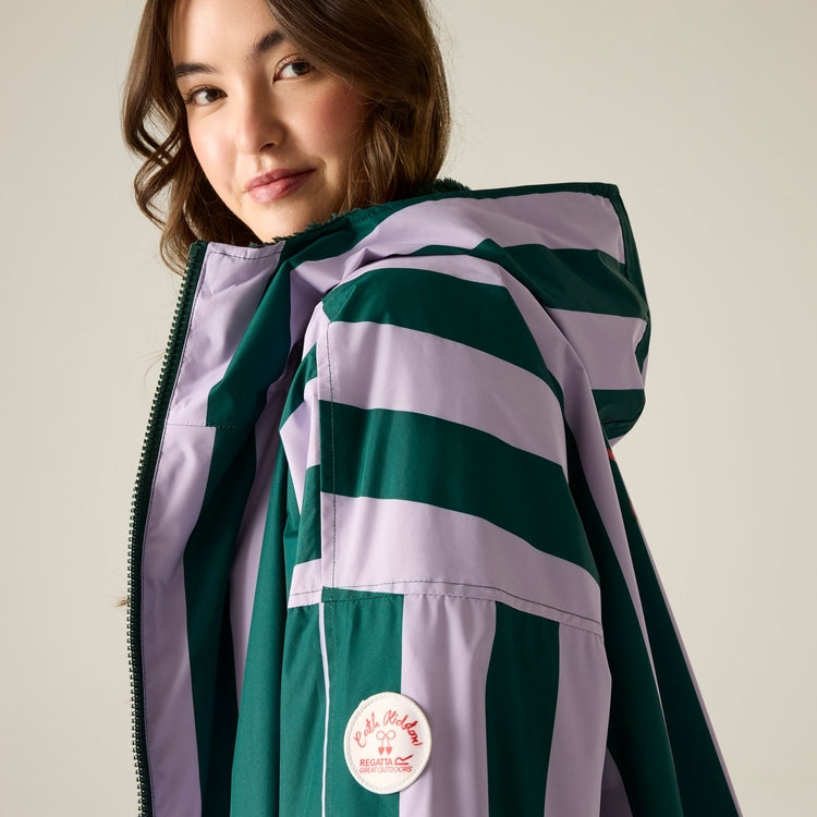 Regatta X Cath Kidston Adult Changing Robe - Lilac &amp; Green Candy Stripe