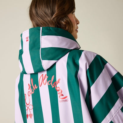 Regatta X Cath Kidston Adult Changing Robe - Lilac &amp; Green Candy Stripe