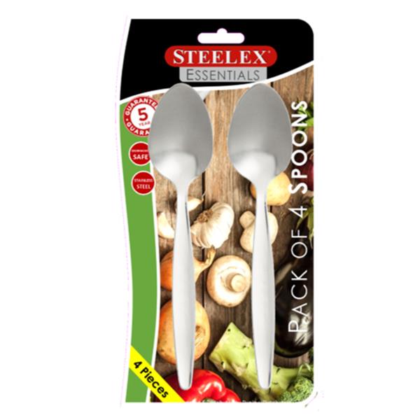 4 Carded Dessert Spoons Steelex Essentials