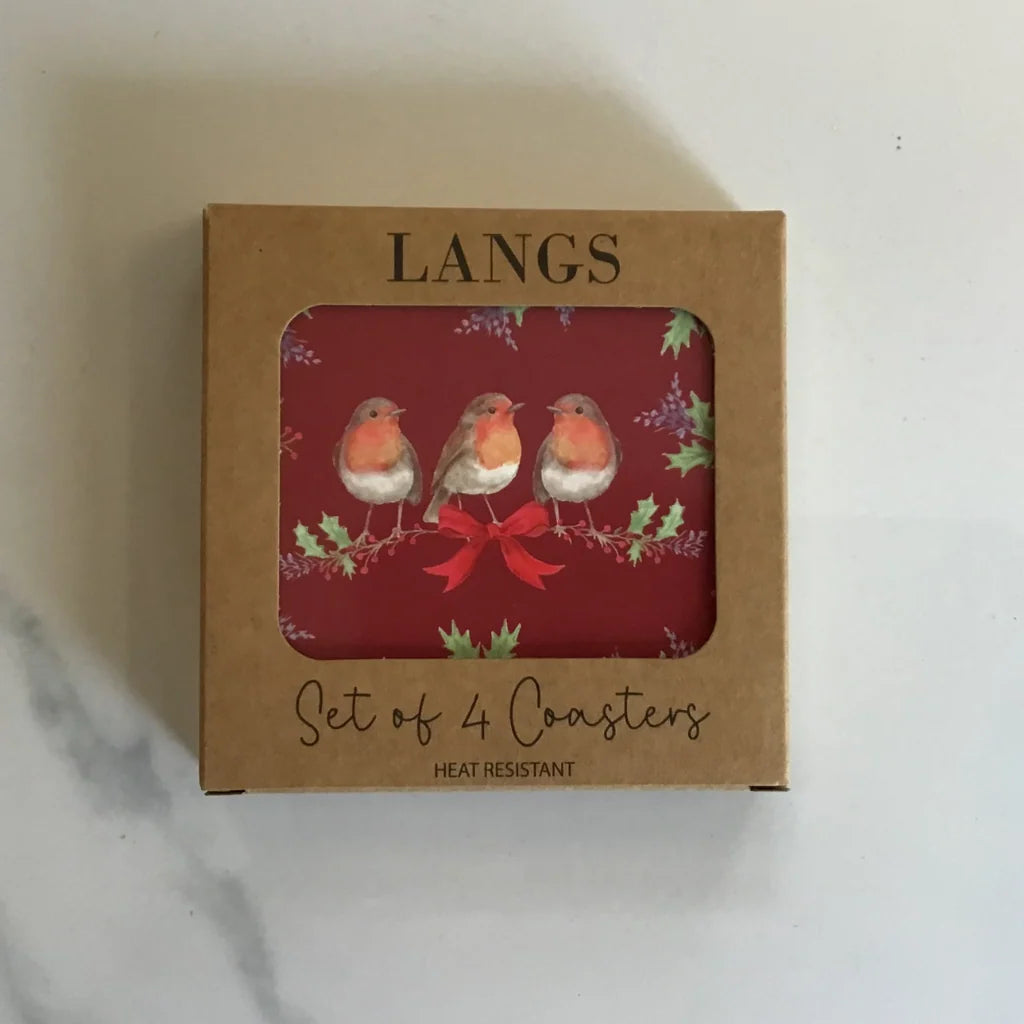 Robin With Foliage And Bow Heat Resistant Coaster Box 4