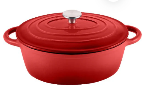 Steelex 30cm Red Oval Cast Iron Casserole
