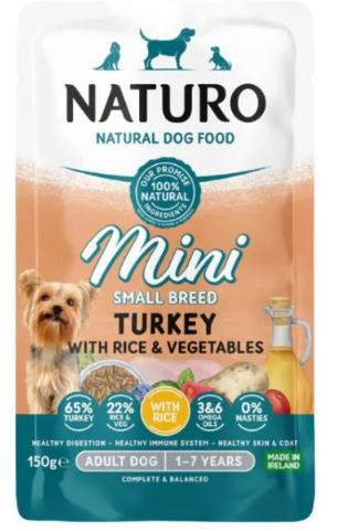 NATURO Adult Mini Dog Turkey with Rice and Vegetables Wet Dog Food Pouch -150g