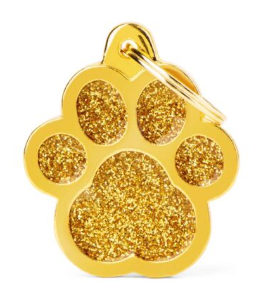 MY FAMILY Big Paw Glitter Gold ID Tag