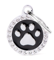 MyFamily Glam Black Paw ID Tag with Rhinestones