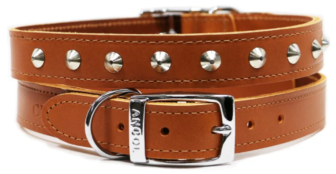 Ancol Sewn Studded Dog Collar Tan