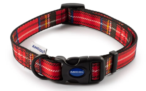 Ancol Tartan Nylon Adjustable Dog Collar - Red