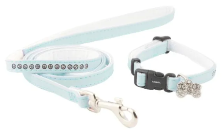 Small Bite Jewel Puppy and Small Dog Collar and Lead Set Baby Blue