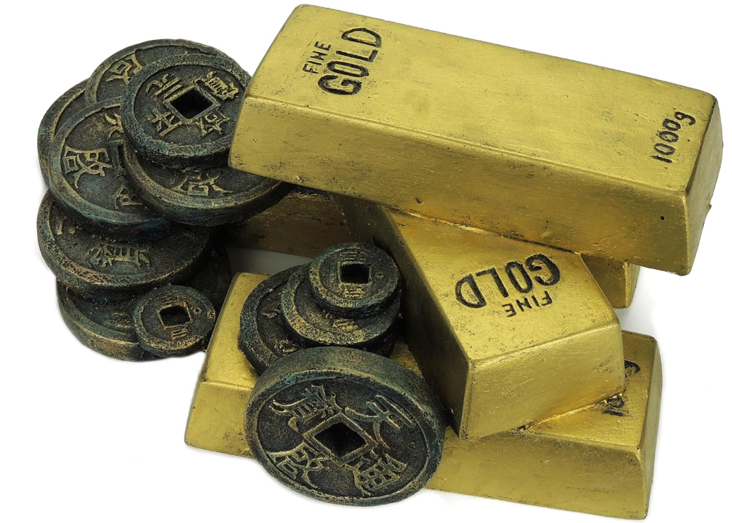 Classic Small Gold Bars with Coins Aquarium Ornaments 180mm