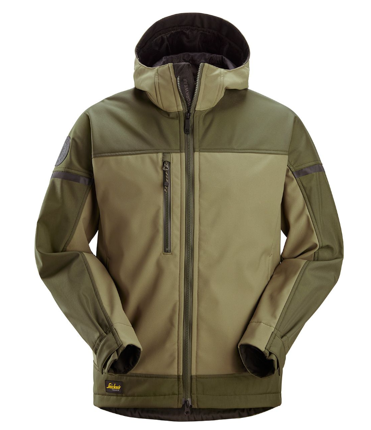 Snickers AllroundWork Hooded Softshell Stretch Jacket, Khaki Green
