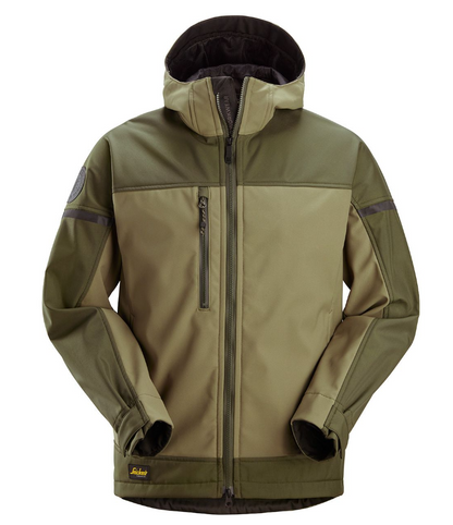 Snickers AllroundWork Hooded Softshell Stretch Jacket, Khaki Green