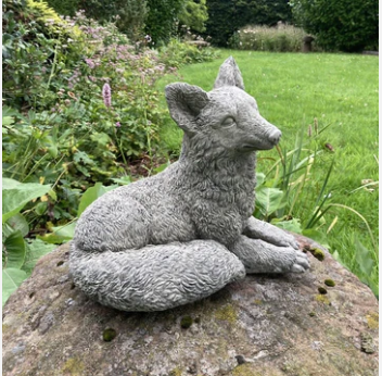 Lying Fox Concrete Garden Ornament - 29cm
