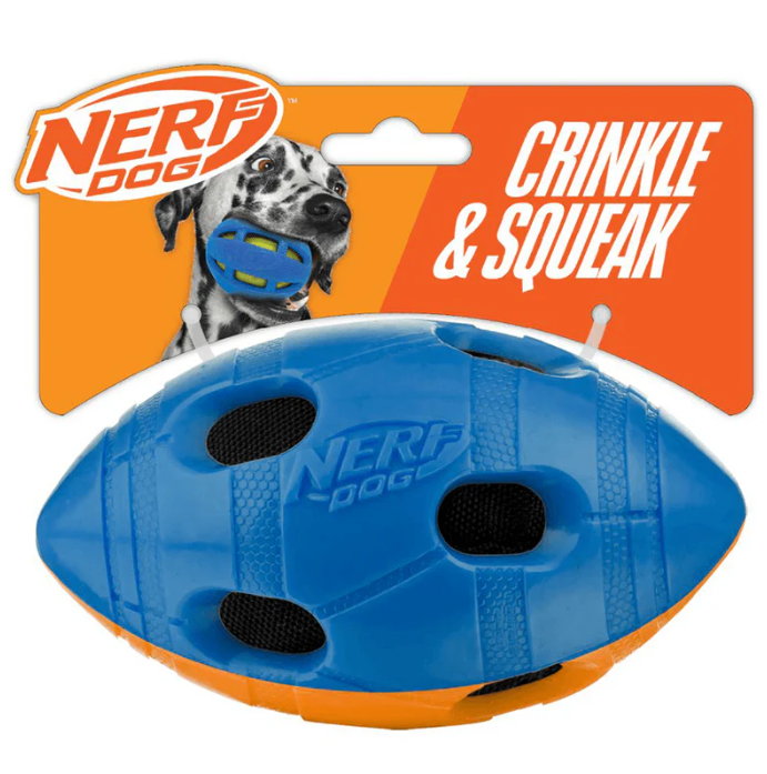 Nerf Dog Bash Squeak &amp; Crunch Football 6in