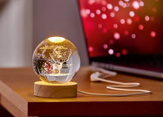 8cm USB 3D Etched Glass Ball Reindeer