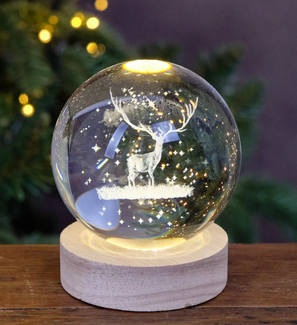 8cm USB 3D Etched Glass Ball Reindeer