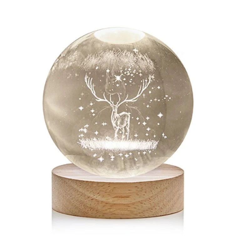 8cm USB 3D Etched Glass Ball Reindeer