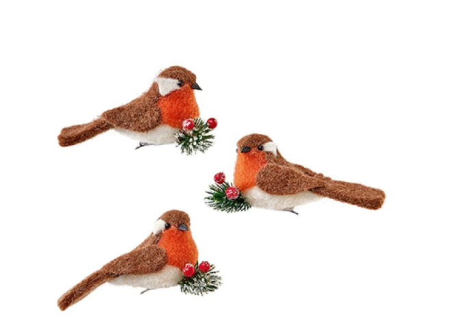 Robin Birds with Floristry &amp; Berries 11 cm - Pack of 3