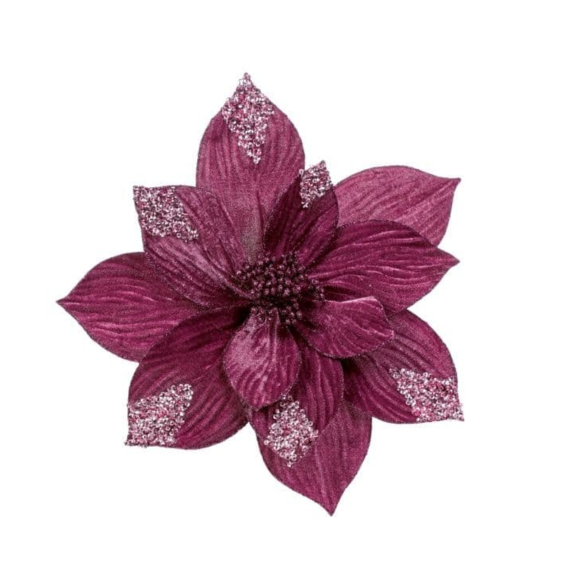 29cm Plum Velvet Poinsettia Gold Sequins