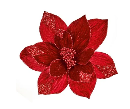29cm Burgundy Poinsettia Gold Sequins