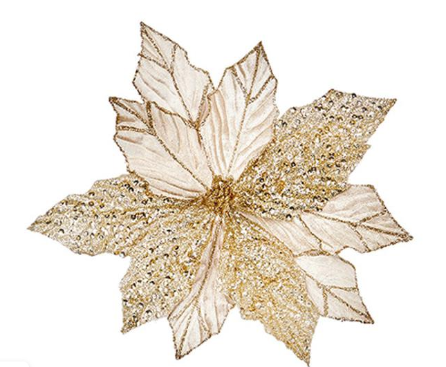 30cm Champagne Gold Glitter Poinsettia