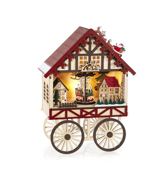 27cm Wooden Musical Carriage House