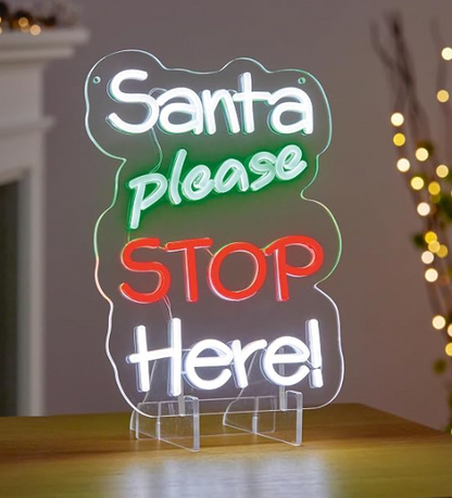 Premier 35cm Santa Please Stop Here Neon Hanging Sign