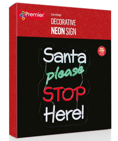 Premier 35cm Santa Please Stop Here Neon Hanging Sign